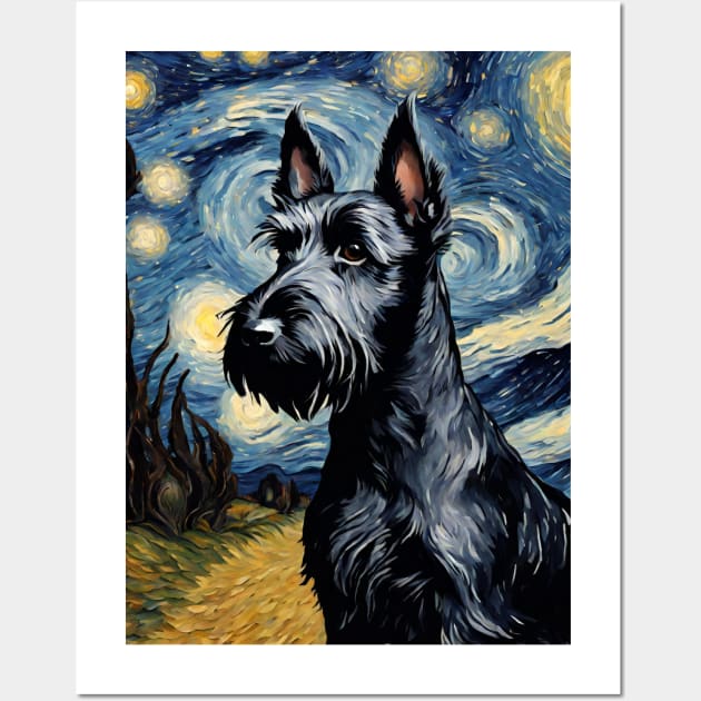 Cute Scottish Terrier Dog Breed Painting in a Van Gogh Starry Night Art Style Wall Art by Art-Jiyuu